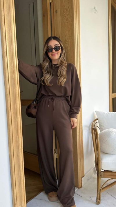 Basic Brand Model Sweat Set Brown