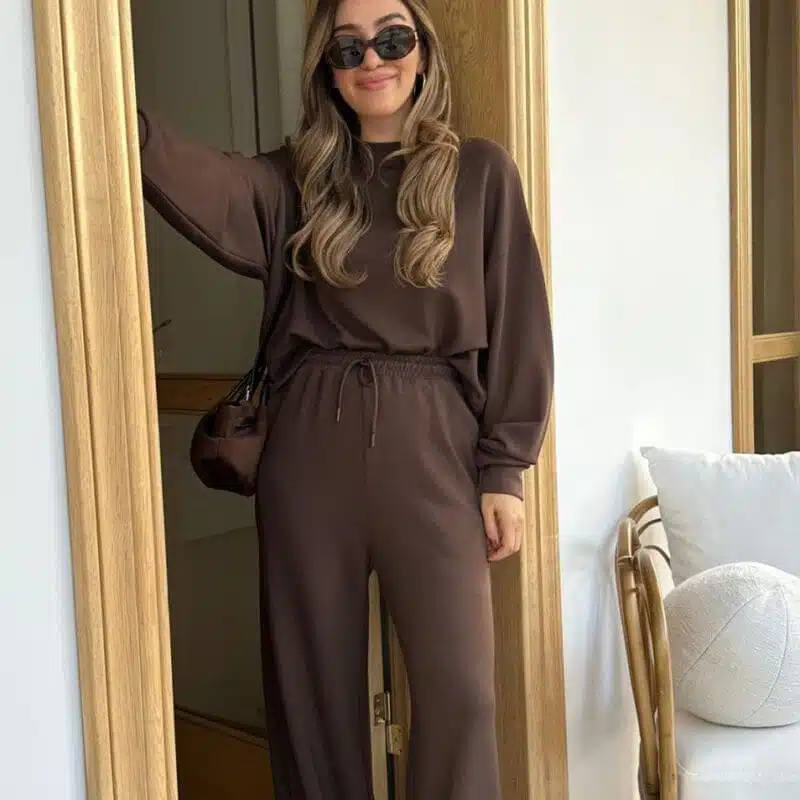 Basic Brand Model Sweat Set Brown