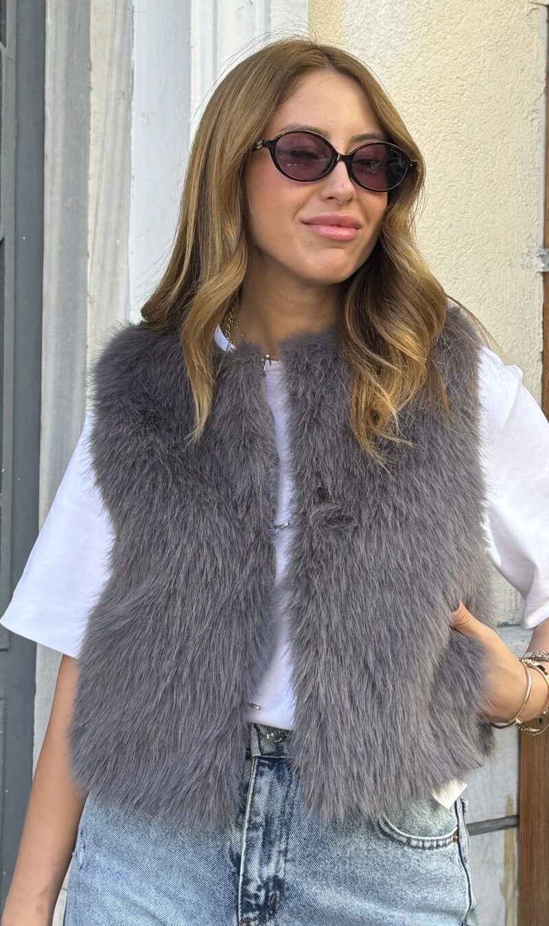 Gray Snowfall Fur Vest