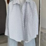 Light Blue Stripped Single Pocket Poplin Shirt