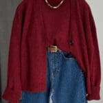 Red Undershirt Knitwear and Cardigan