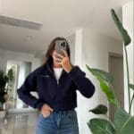 Navy Blue Twisted Short Zippered Sweater