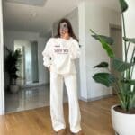 New York Embroidered Chardon Tracksuit Set-Ecru