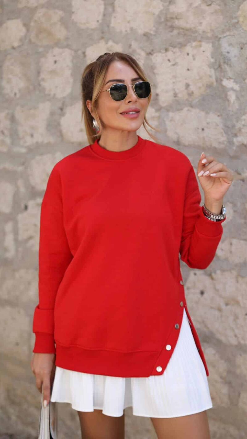 Red Snap Detailed Sweater