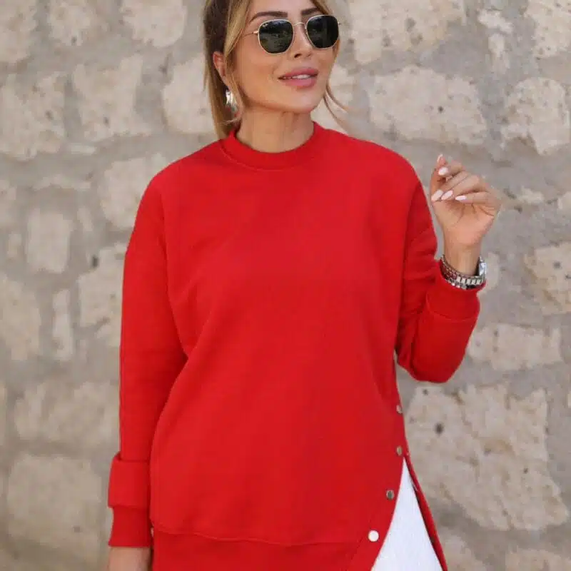 Red Snap Detailed Sweater