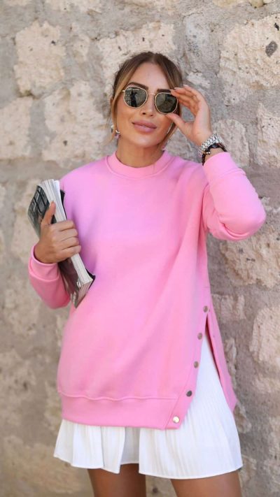 Pink Snap Detailed Sweater