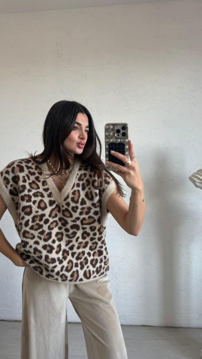 Beige Leopard Print Sweater