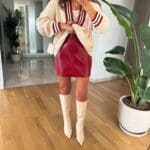 Red Cracked Leather Mini Skirt