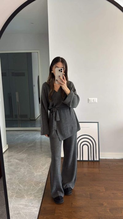 Kimono  Trouser Set Gray