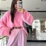 Wide Sleeve Detailed Brand Model Yumoş Sweater Pink