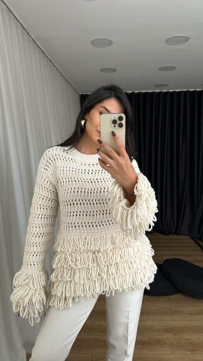 Mink Tassel Detailed Knitwear Sweater