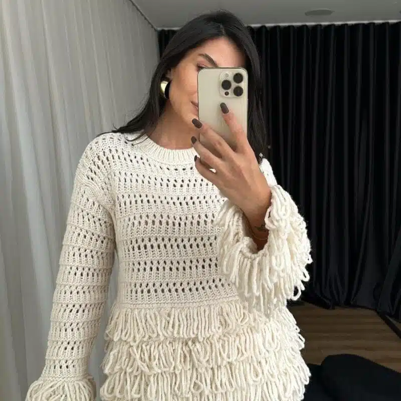 Mink Tassel Detailed Knitwear Sweater