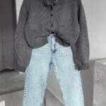 Crew Neck Buttoned Cardigan Gray