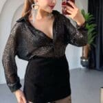 Taniya Black Shiny Shirt