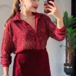 Taniya Claret Red Sparkling Shirt