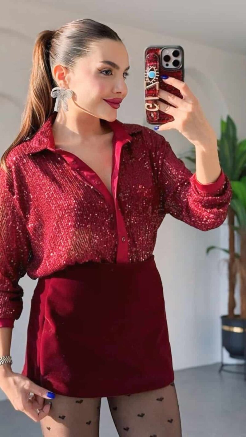 Taniya Claret Red Sparkling Shirt