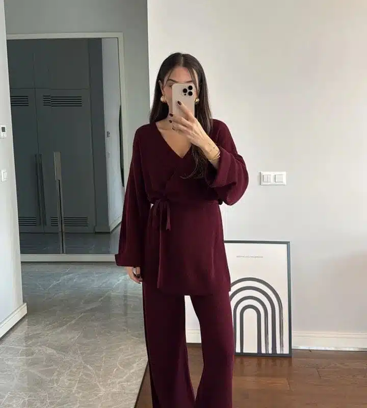 Kimono  Trouser Set Red