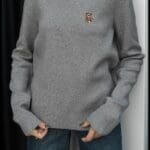 Jenna Teddy Bear Embroidered Sweater Gray