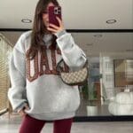 Gray Leopard Letter Embroidered Chardon Sweat
