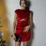 Red Low Cut Velvet Dress