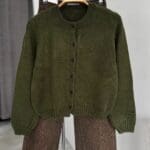 Crew Neck Buttoned Cardigan Olive