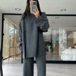 Three Button Slit Knitwear Set Gray