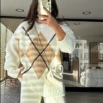 Baklava Pattern Brand Model Sweater Beige