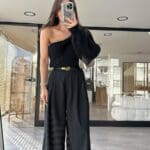 Black Color Double Pleated Wide Leg Palazzo Trousers