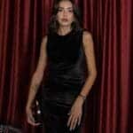 Black Side Pleated Velvet Dress