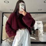 Wide Sleeve Detailed Brand Model Yumoş Sweater Red