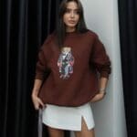 Bowtie Teddy Printed Sweatshirt Brown