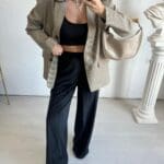 Black Elastic Waist Velvet Palazzo Trousers