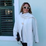 Shawl Detail Stamped Poncho Coat Off-White