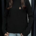 Jenna Teddy Bear Embroidered Sweater Black