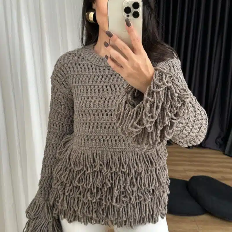Mink Tassel Detailed Knitwear Sweater