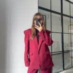 BURGUNDY JACKET WITH SHOULDERS PALAZZO VENETIAN SUIT