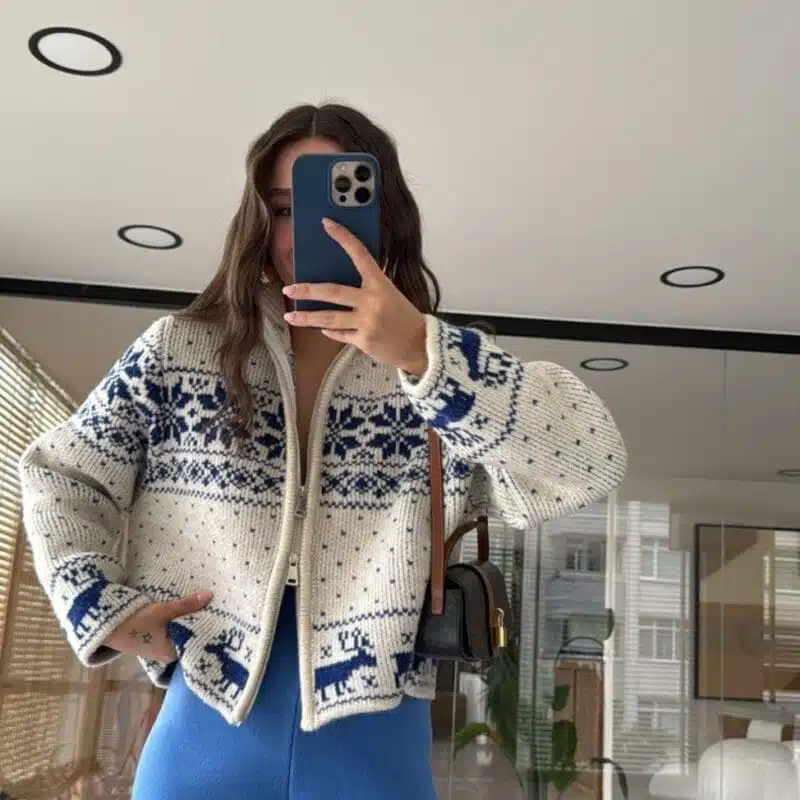 Stone Blue Double Zippered Knitwear Cardigan