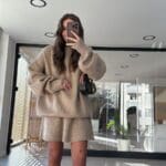 Mink Crew Neck Skirted Knitwear Suit