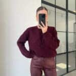 BLACK MINI BUTTONED CLARET RED CARDIGAN