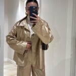 Gold Metallic Leather Jacket Set