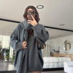 Grey Color Crew Neck Scarf Oversize Sweater