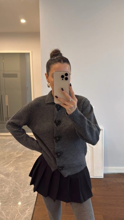 Anthracite Ribbon Detailed Cardigan