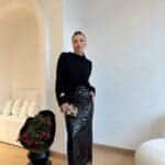 Sequined Long Back Slit Black Skirt