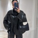 Black Metallic Leather Jacket Set