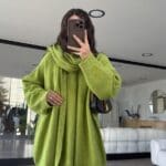 Pistachio Green Crew Neck Scarf Oversize Sweater