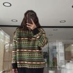 Anthracite Green Multicolored Polo Collar Buttoned Sweater