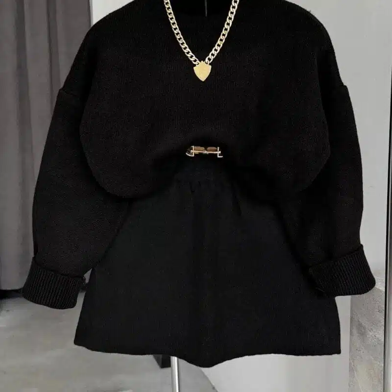 Knit Sweater and Skirt Set in Black