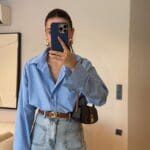 Blue Side Slit Poplin Fabric Shirt