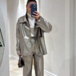Silver Metallic Leather Jacket Set