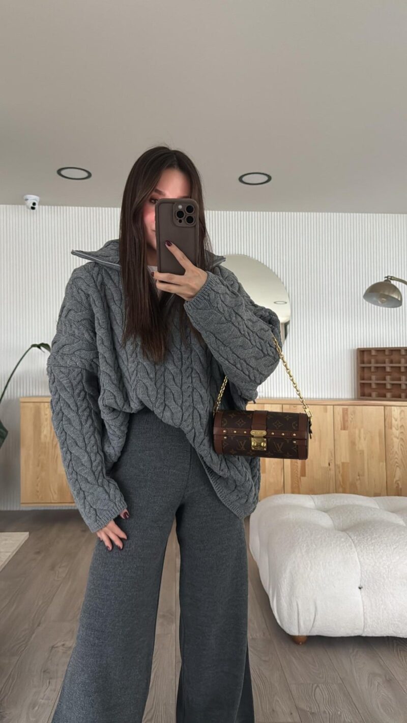 Anthracite Half Zipper Selanik Knitted Sweater